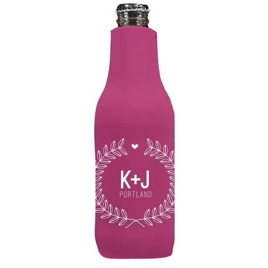 Laurel Wreath with Heart and Initials Bottle Huggers